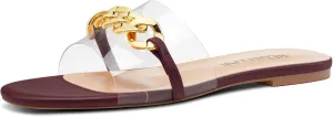 HEUIVZAR Womens Low Heel Peep Open Toe Flats Mules Slip-on Metal Chain Office Clear Dress Summer Shoes