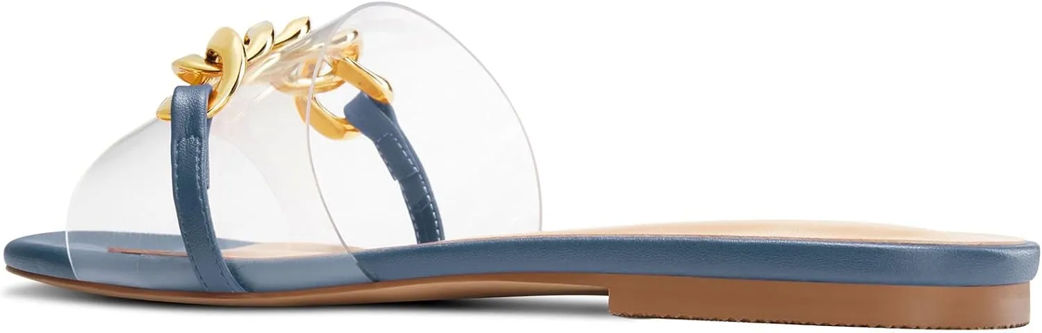 HEUIVZAR Womens Low Heel Peep Open Toe Flats Mules Slip-on Metal Chain Office Clear Dress Summer Shoes