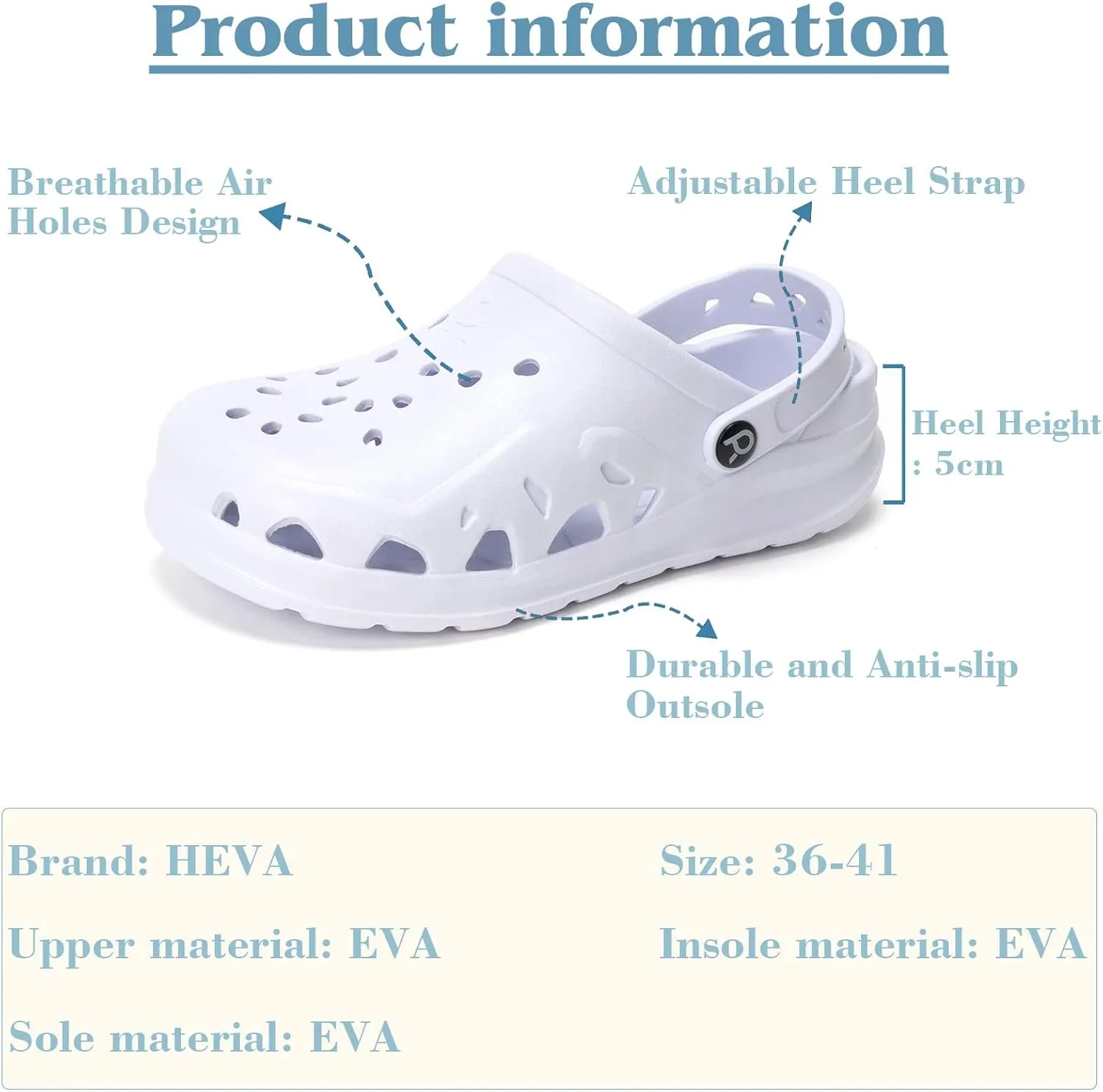 HEVA Adult Womens Garden Clogs,Classic Slippers Slip on Shoes Quick Drying Sport Sandals