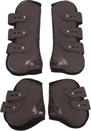 Horse Boots for Front and Hind Legs, 4Pcs PU Horses Tendon Fetlock Brace Guard Boots, Protective Horse Leg Wraps for Riding, Shock Absorbing, Jumping, Horse Gears(M)