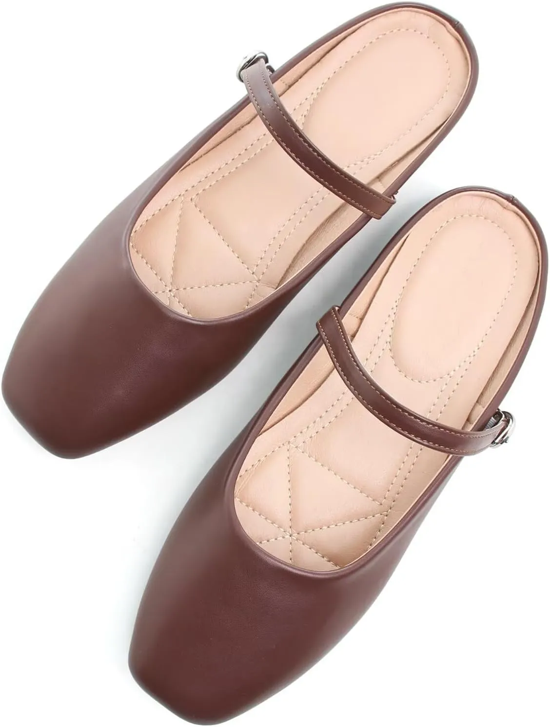 HuangTaiJi Qing Women's Closed Square Toe Backless Low Heeled Mule Slippers Casual Loafers Slip on Flat Shoes