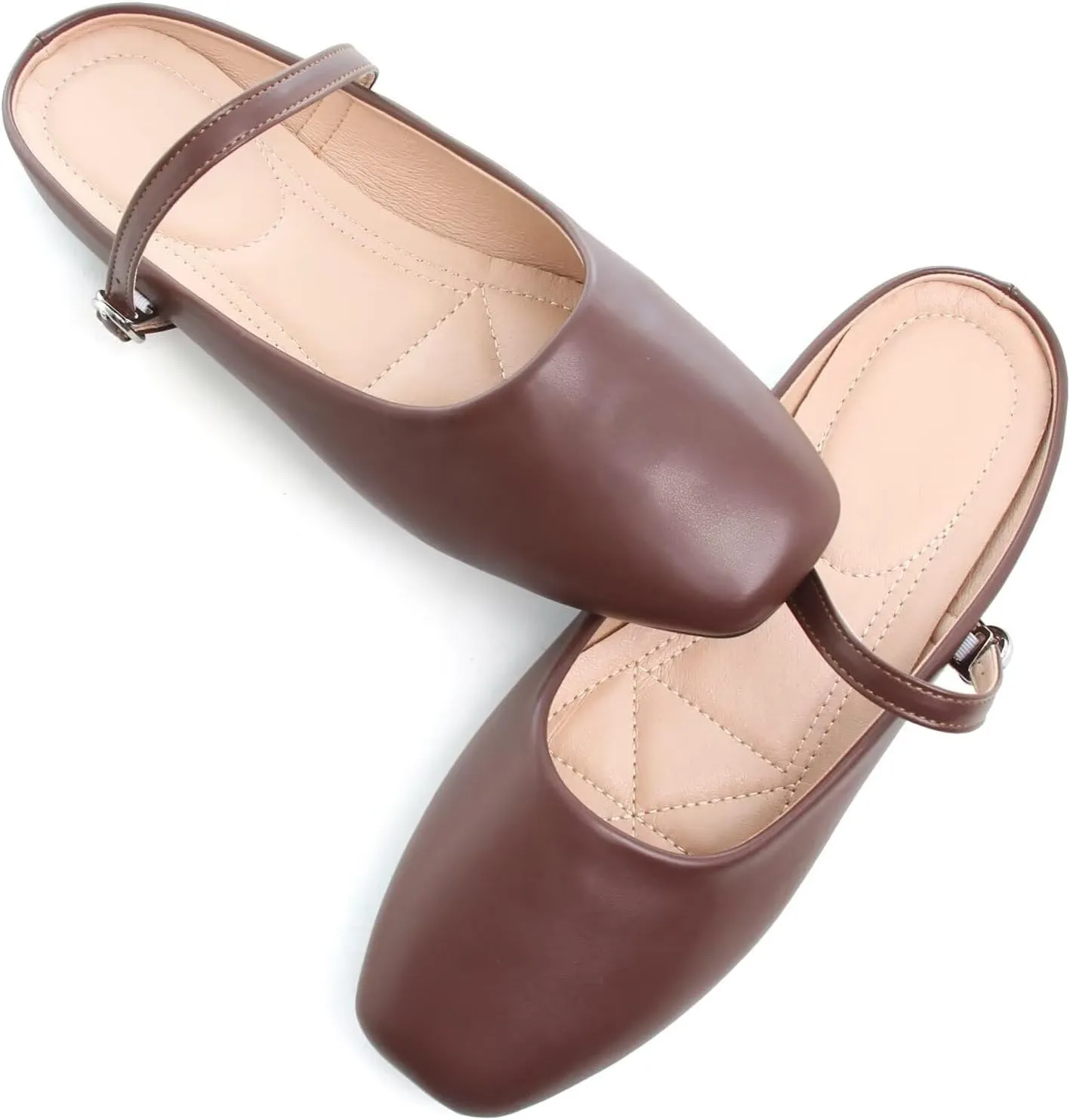 HuangTaiJi Qing Women's Closed Square Toe Backless Low Heeled Mule Slippers Casual Loafers Slip on Flat Shoes