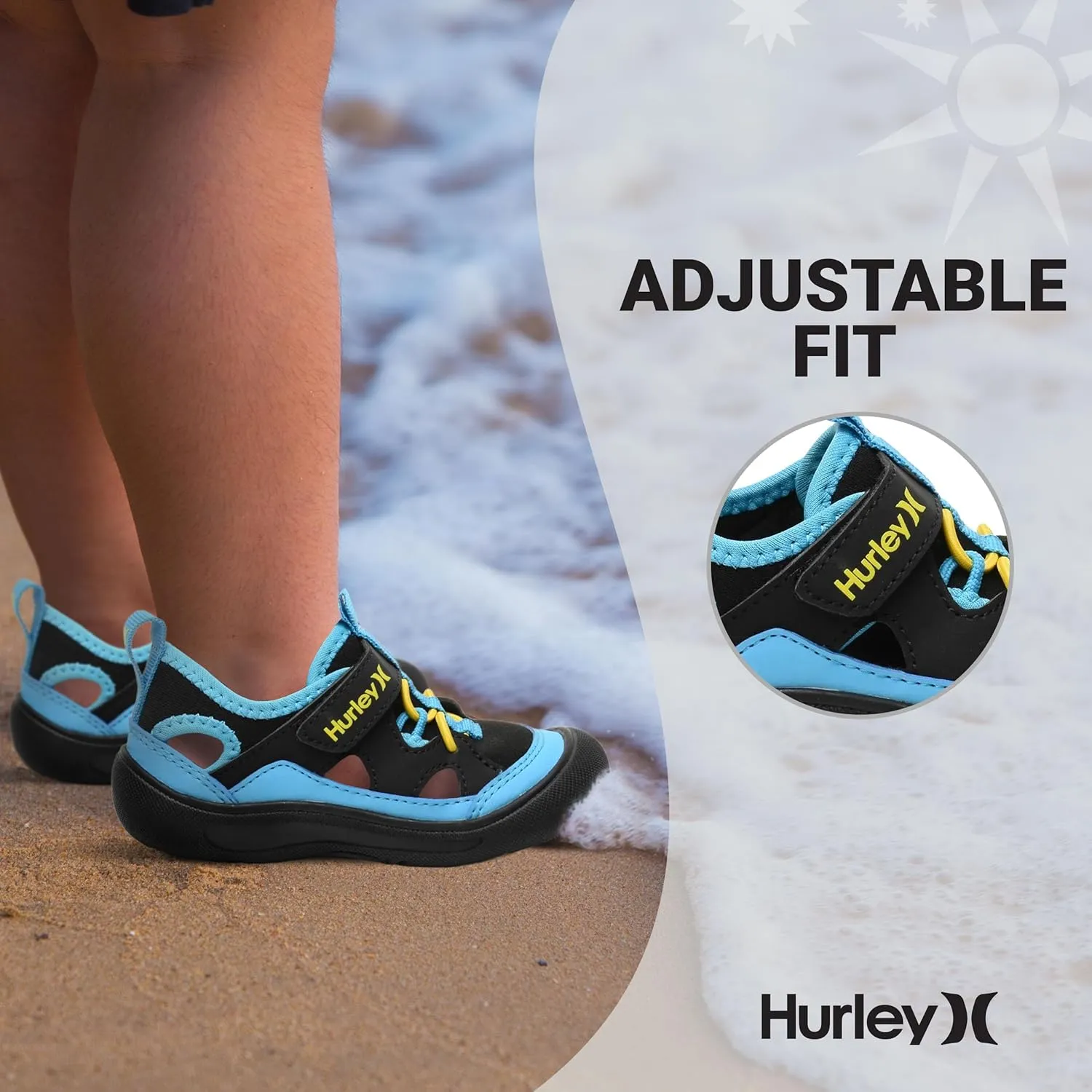 Hurley Kid's Toddlers Water Shoes, Extra Strength Outsole Water Shoes for Boys and Girls, Lightweight Closed Toe Sandals, Beach Shoes with Adjustable Upper-for Outdoors, Water Play and Pool Dylan