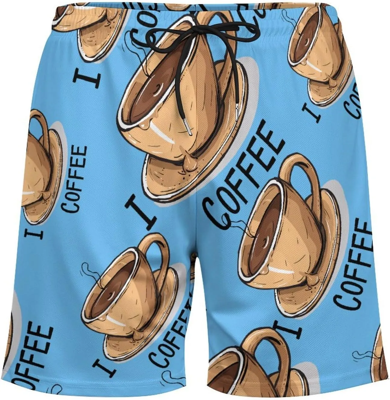 I Love Coffee (3) Men's Swim Trunks Quick Dry Board Shorts Swimwear Beach Shorts with Compression Liner