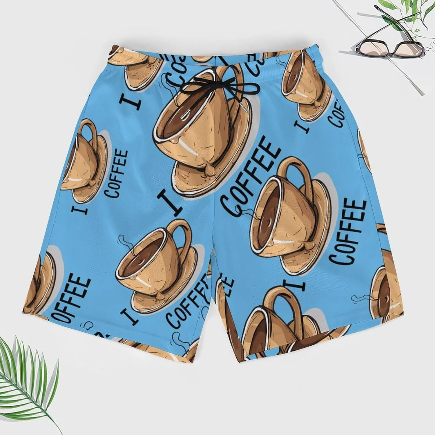 I Love Coffee (3) Men's Swim Trunks Quick Dry Board Shorts Swimwear Beach Shorts with Compression Liner