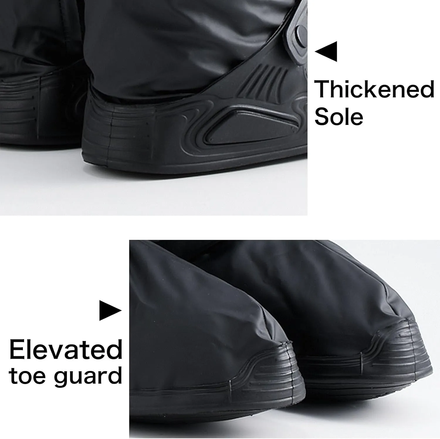 INUSO® Upgraded Waterproof Shoe Covers, Rain Shoe Covers - Reusable, Kick-Proof, Outdoor Footwear Protection with Reflective Safety Stripes - Waterproof Ziplock Shoes Cover (Black 2.0, XL)