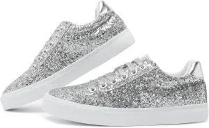Jeekopeg Glitter Sparkly Fashion Sneakers Shoes Shiny Casual Shoes Bling Sequin Concert Low Cut Lace up Shoes