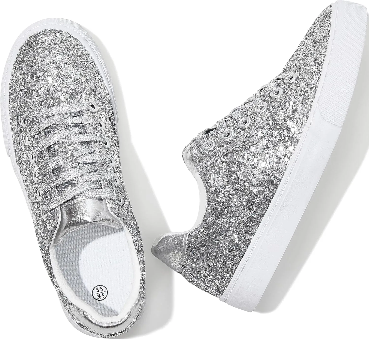 Jeekopeg Glitter Sparkly Fashion Sneakers Shoes Shiny Casual Shoes Bling Sequin Concert Low Cut Lace up Shoes