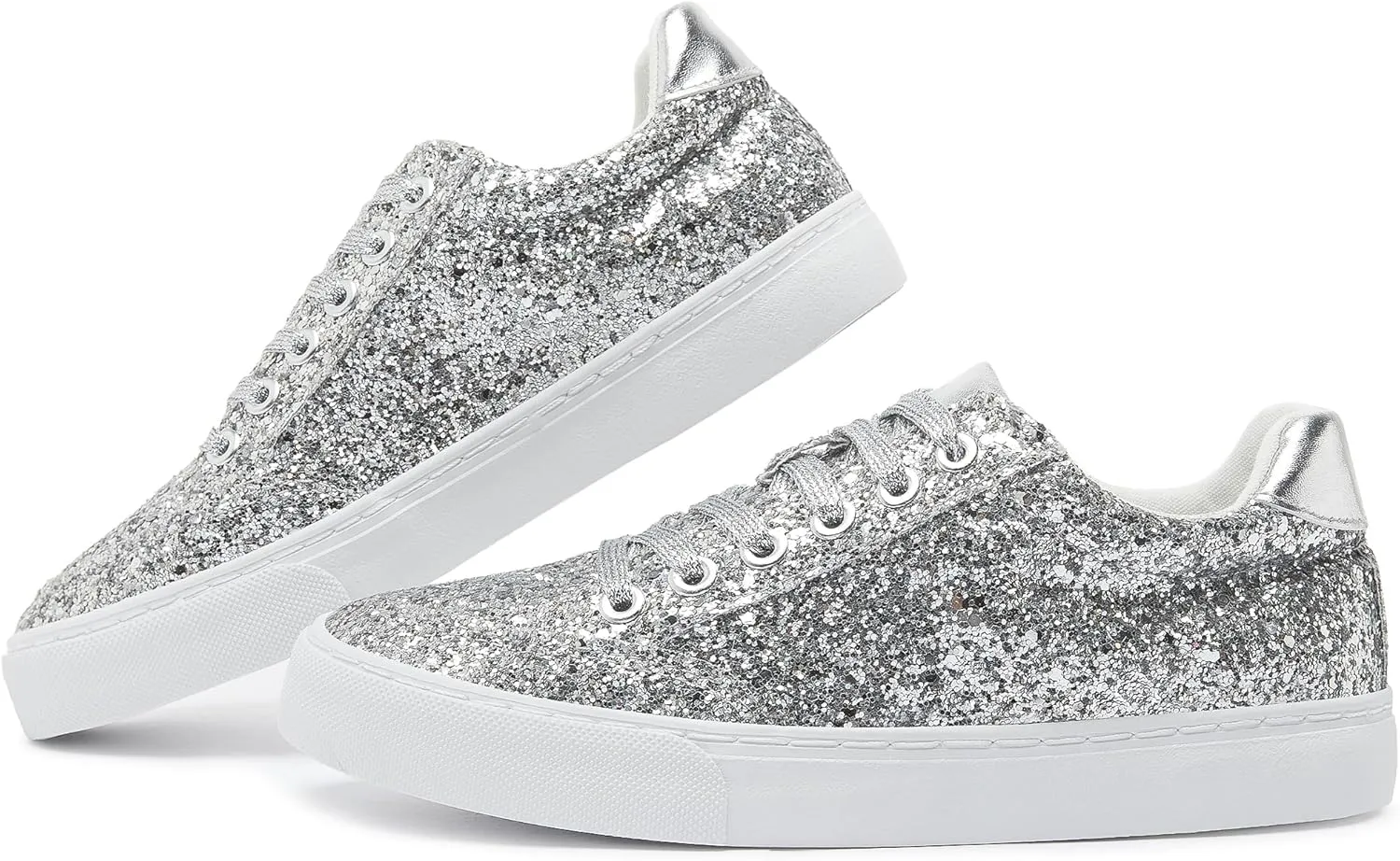 Jeekopeg Glitter Sparkly Fashion Sneakers Shoes Shiny Casual Shoes Bling Sequin Concert Low Cut Lace up Shoes
