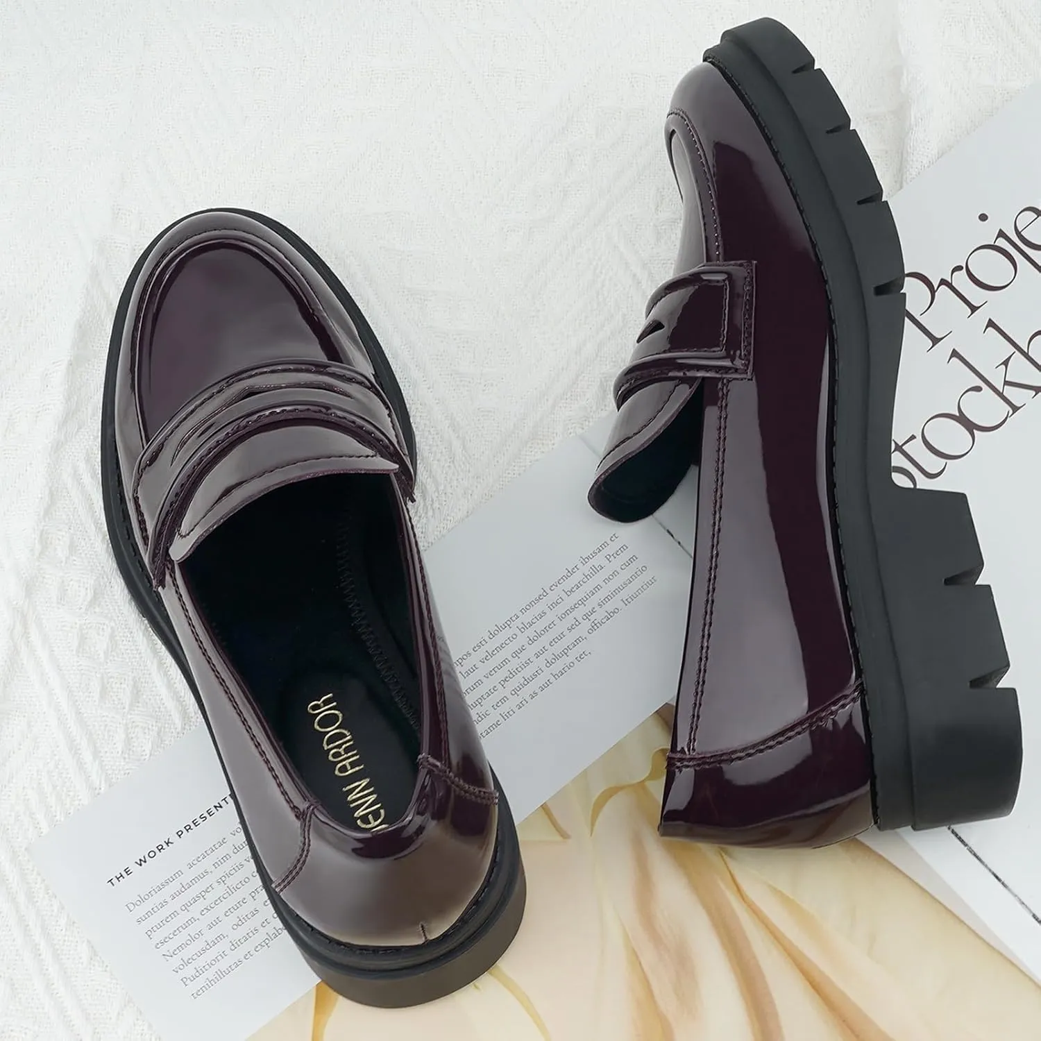 JENN ARDOR Women's Chunky Loafers Slip On Lug Sole Penny Loafer Comfort Casual Round Toe Mid Heels Platform Work Shoes