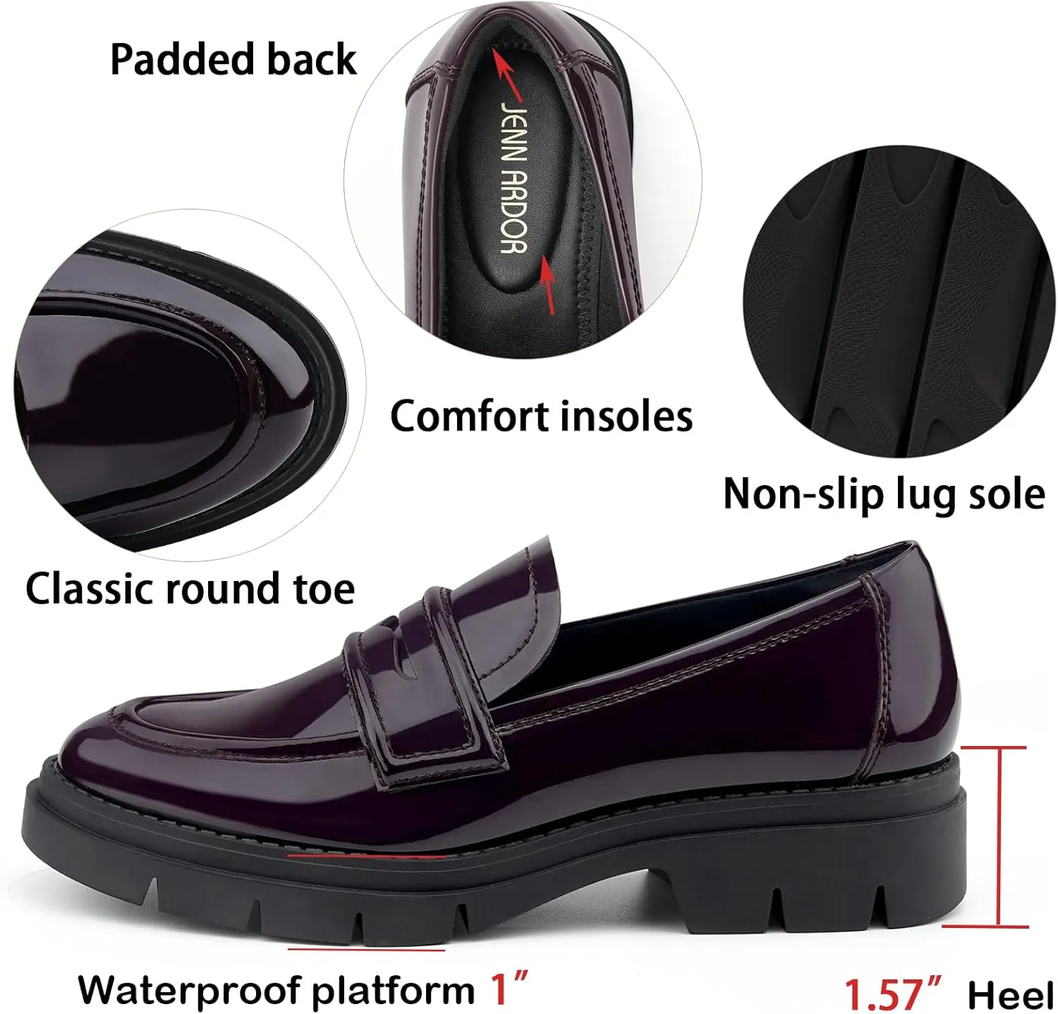 JENN ARDOR Women's Chunky Loafers Slip On Lug Sole Penny Loafer Comfort Casual Round Toe Mid Heels Platform Work Shoes