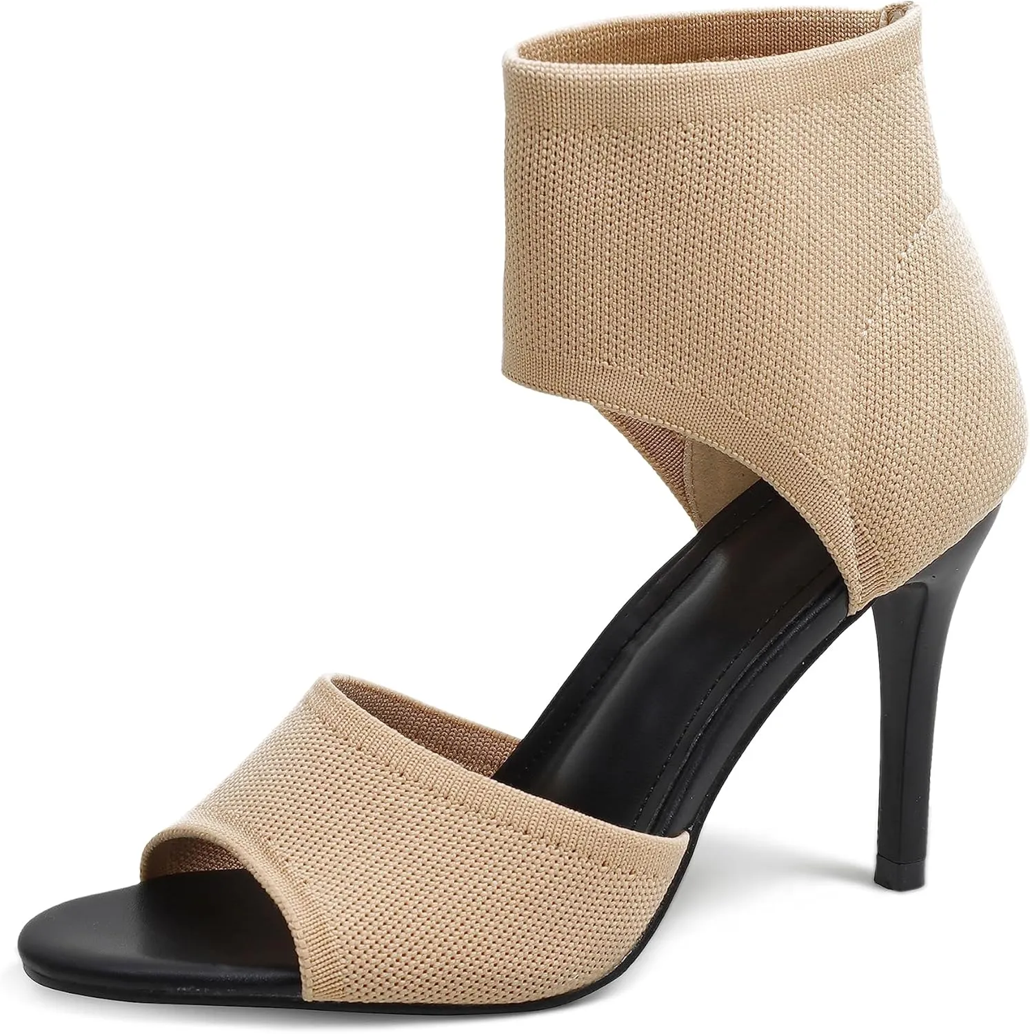 JishinGal High Heels for Women Peep Toe Heels Sandals Stretchy Knit Open Toe High Sexy 3 Inches Stiletto for Dressy and Everyday