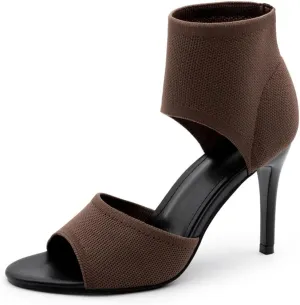 JishinGal High Heels for Women Peep Toe Heels Sandals Stretchy Knit Open Toe High Sexy 3 Inches Stiletto for Dressy and Everyday