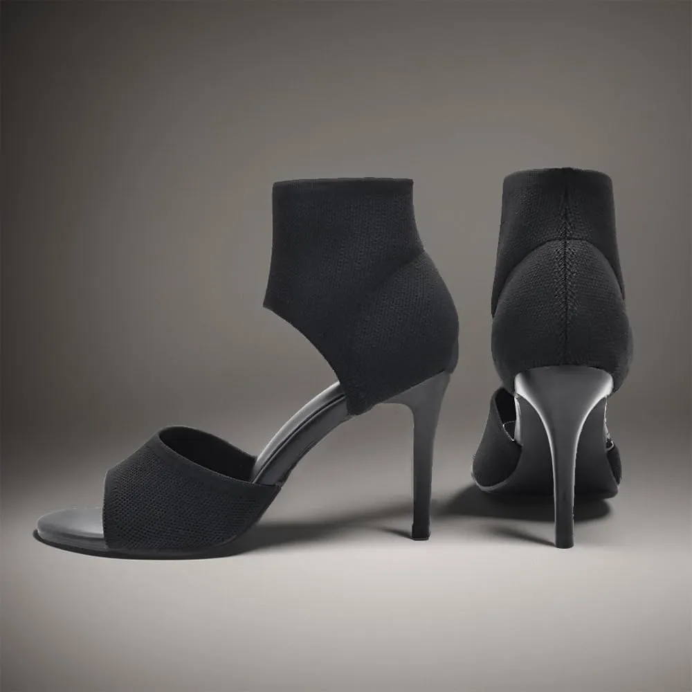 JishinGal High Heels for Women Peep Toe Heels Sandals Stretchy Knit Open Toe High Sexy 3 Inches Stiletto for Dressy and Everyday
