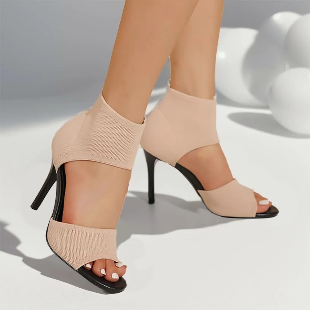 JishinGal High Heels for Women Peep Toe Heels Sandals Stretchy Knit Open Toe High Sexy 3 Inches Stiletto for Dressy and Everyday