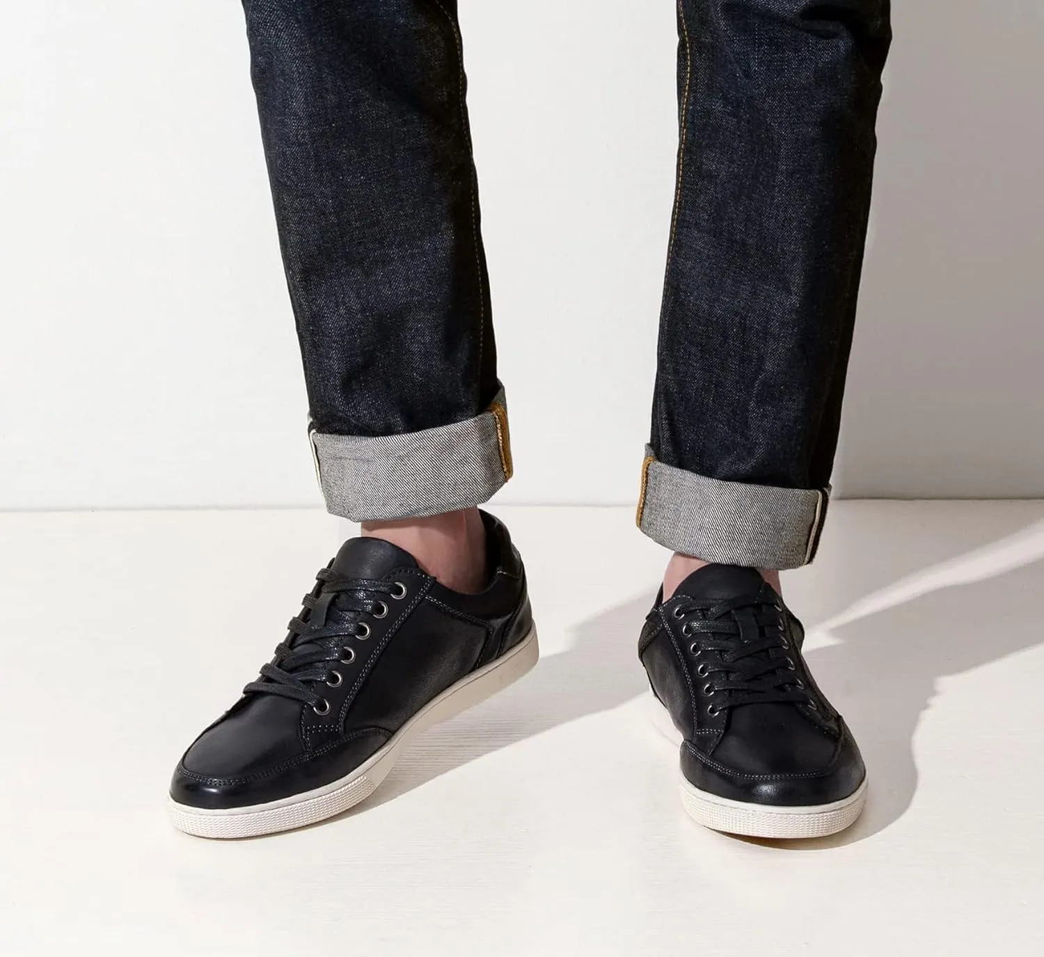 Jousen Men's Sneakers Leather Casual Shoes for Men Business Lace Up Dress Sneaker Mens Shoe