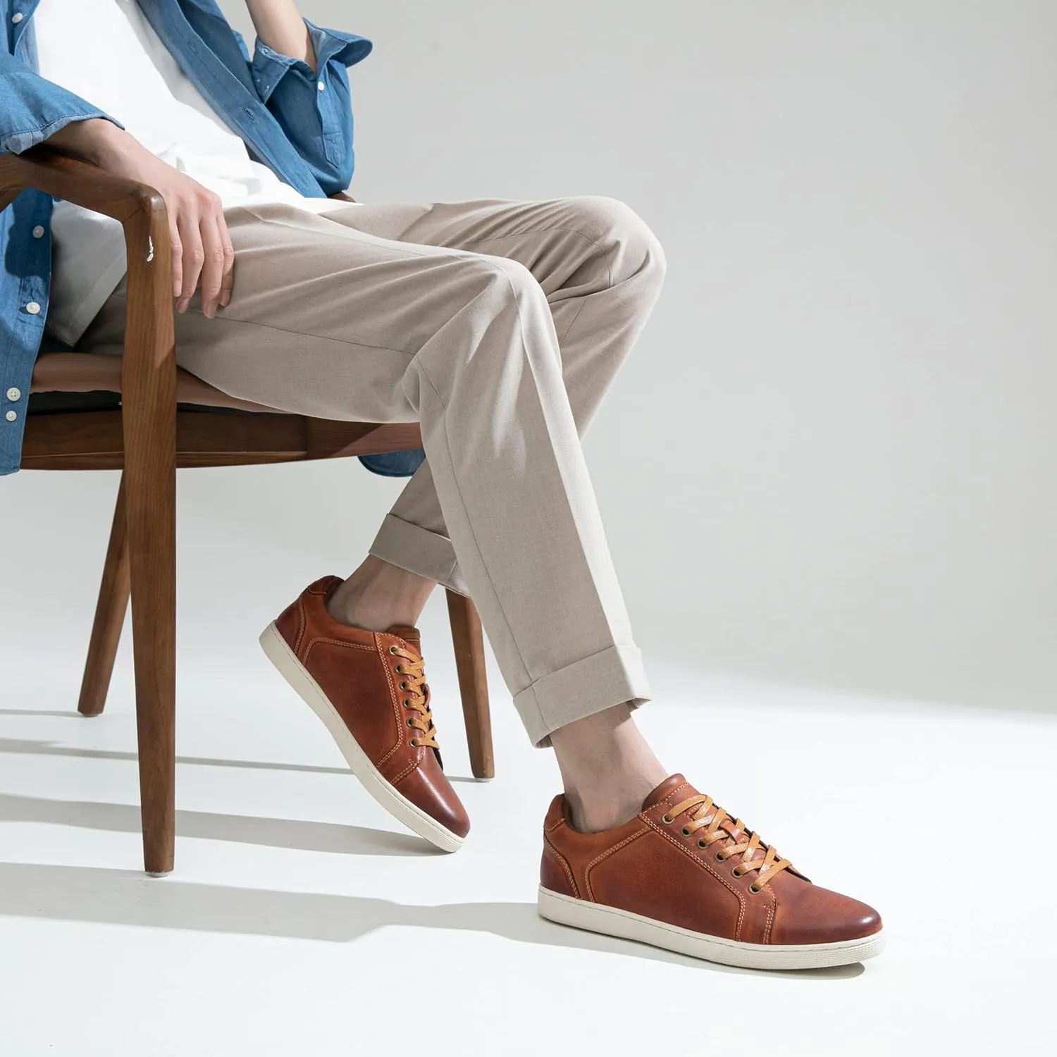 Jousen Men's Sneakers Leather Casual Shoes for Men Business Lace Up Dress Sneaker Mens Shoe
