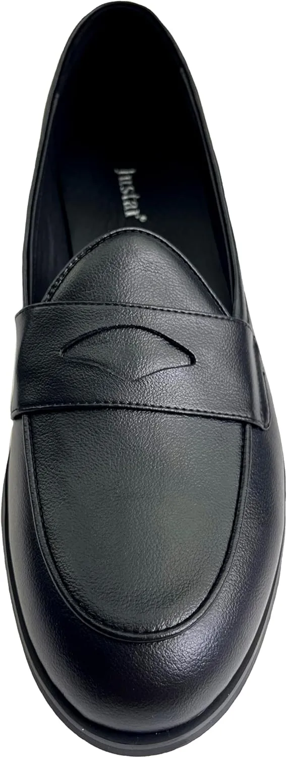 Justar Men's Leather Dress Shoes Slip-On Penny Loafers Belgian Formal Flats