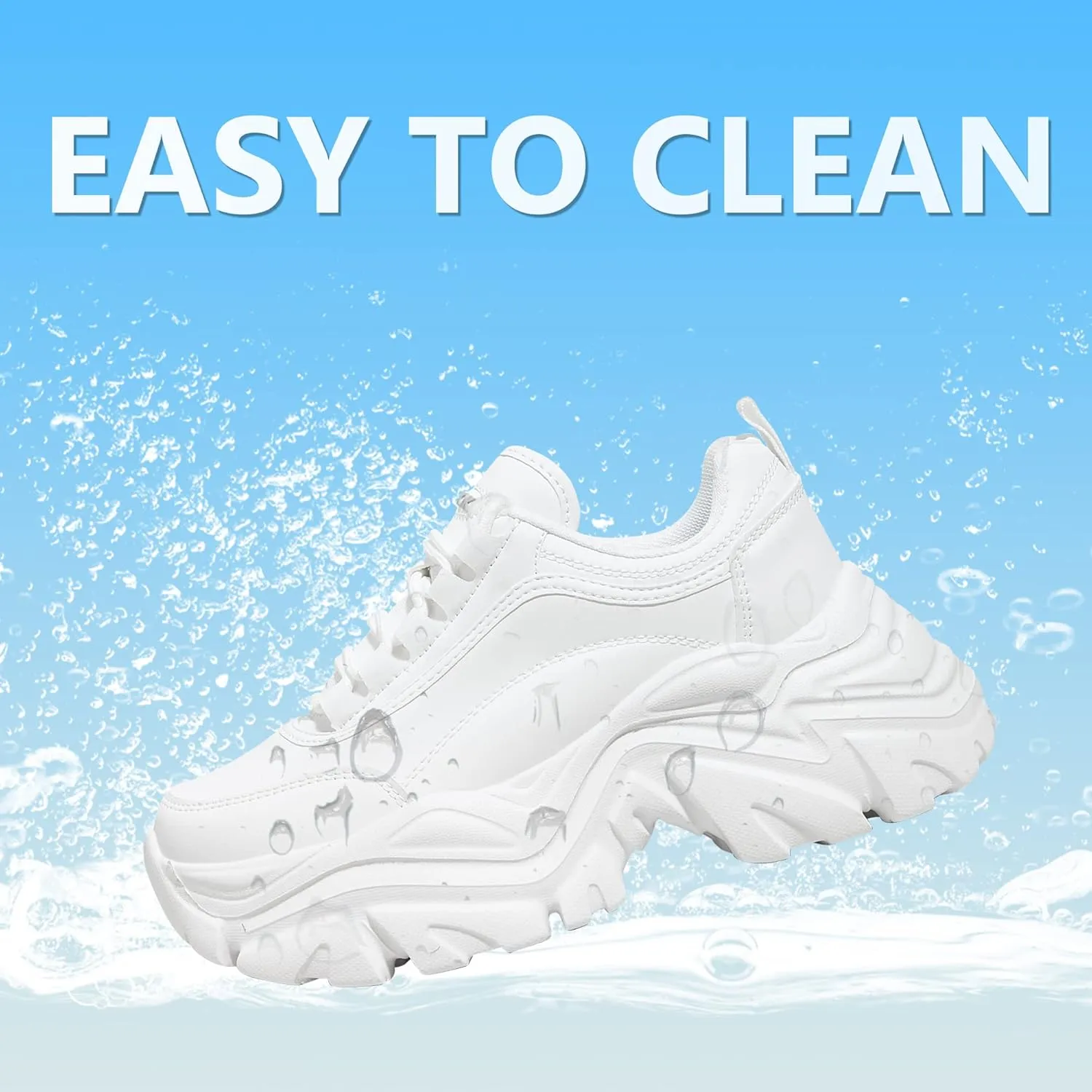 K KIP WOK Chunky Sneakers for Women Fashion Platform White Leather Casual Dad Shoes Comfortable Wedge Walking Sport Sneakers