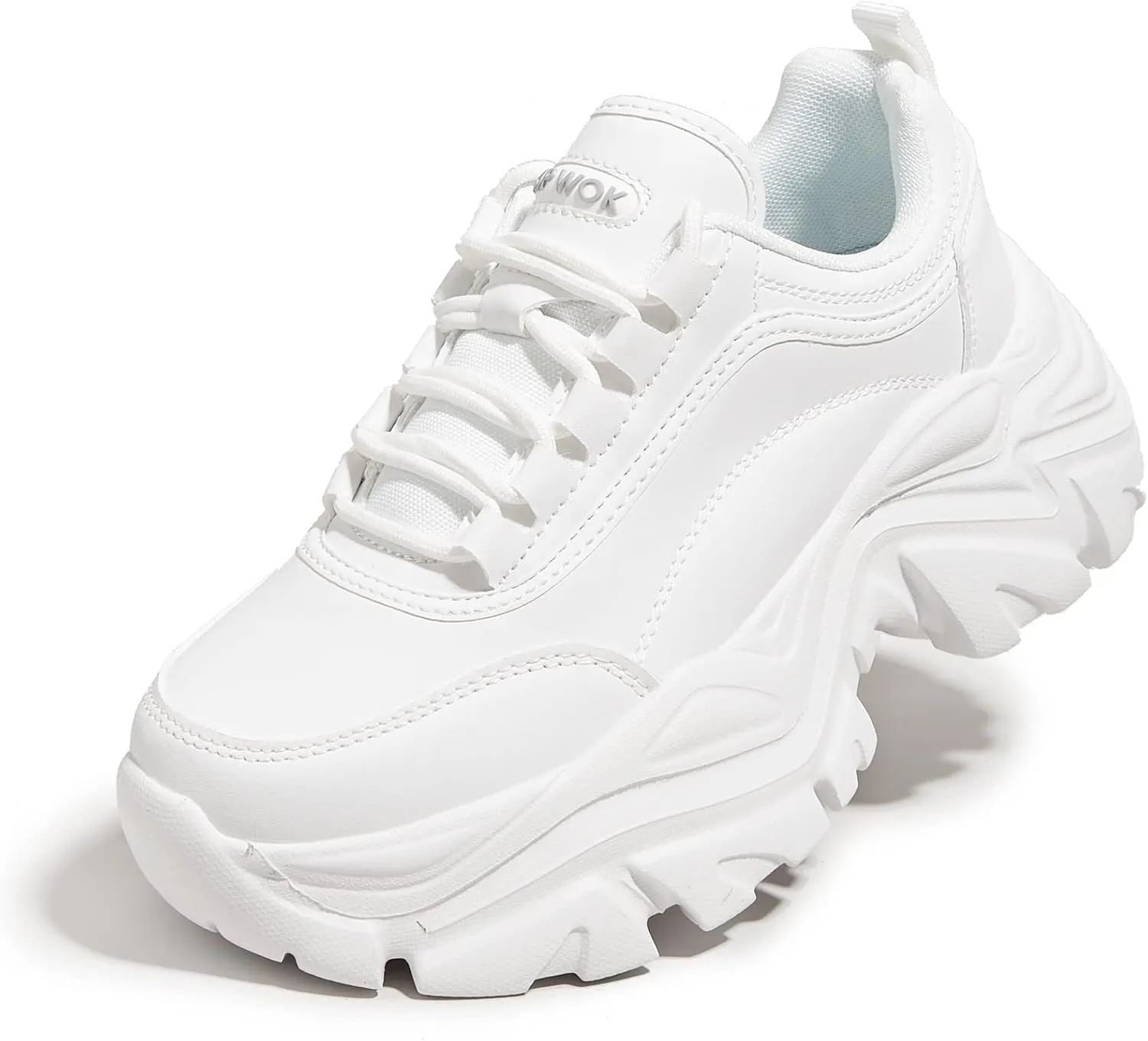 K KIP WOK Chunky Sneakers for Women Fashion Platform White Leather Casual Dad Shoes Comfortable Wedge Walking Sport Sneakers