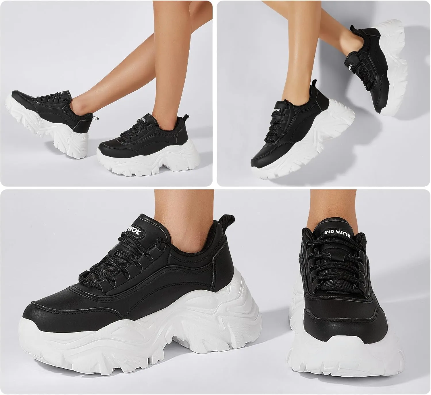 K KIP WOK Chunky Sneakers for Women Fashion Platform White Leather Casual Dad Shoes Comfortable Wedge Walking Sport Sneakers