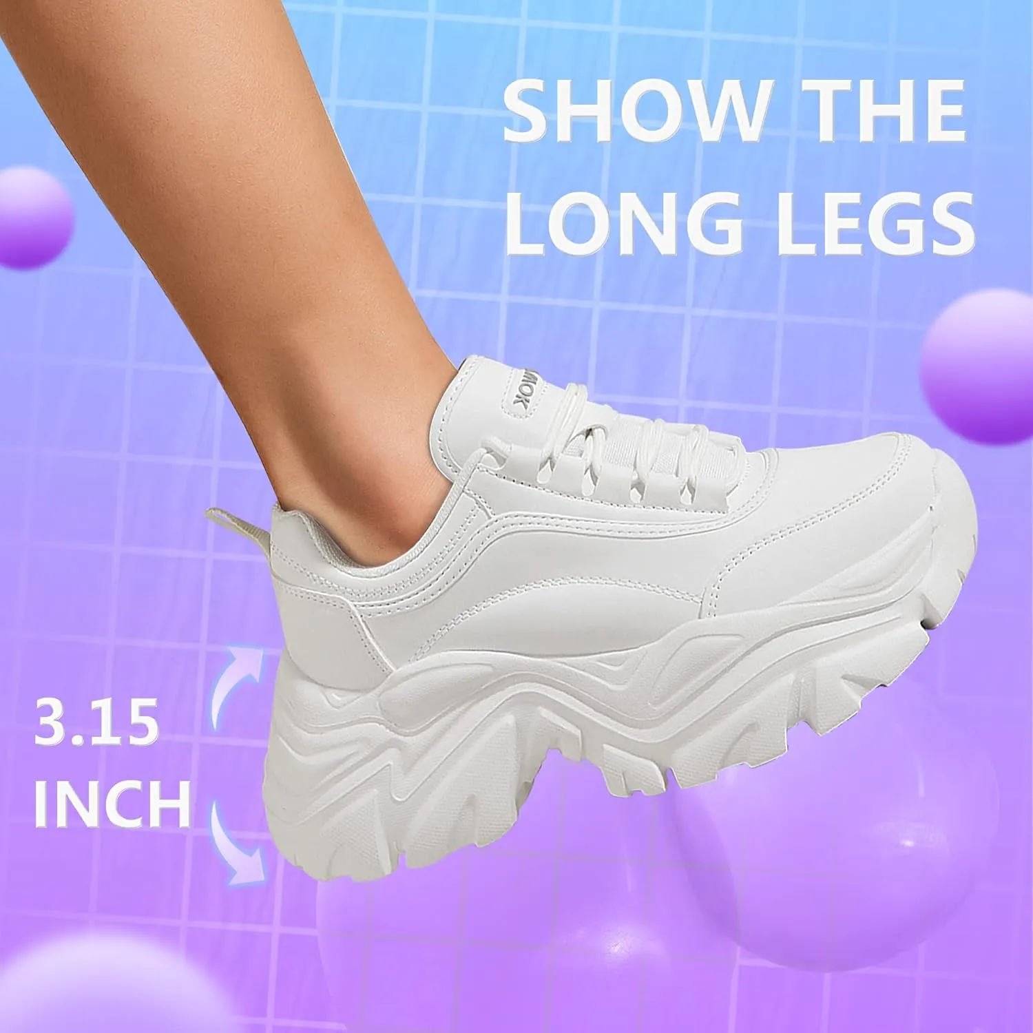 K KIP WOK Chunky Sneakers for Women Fashion Platform White Leather Casual Dad Shoes Comfortable Wedge Walking Sport Sneakers