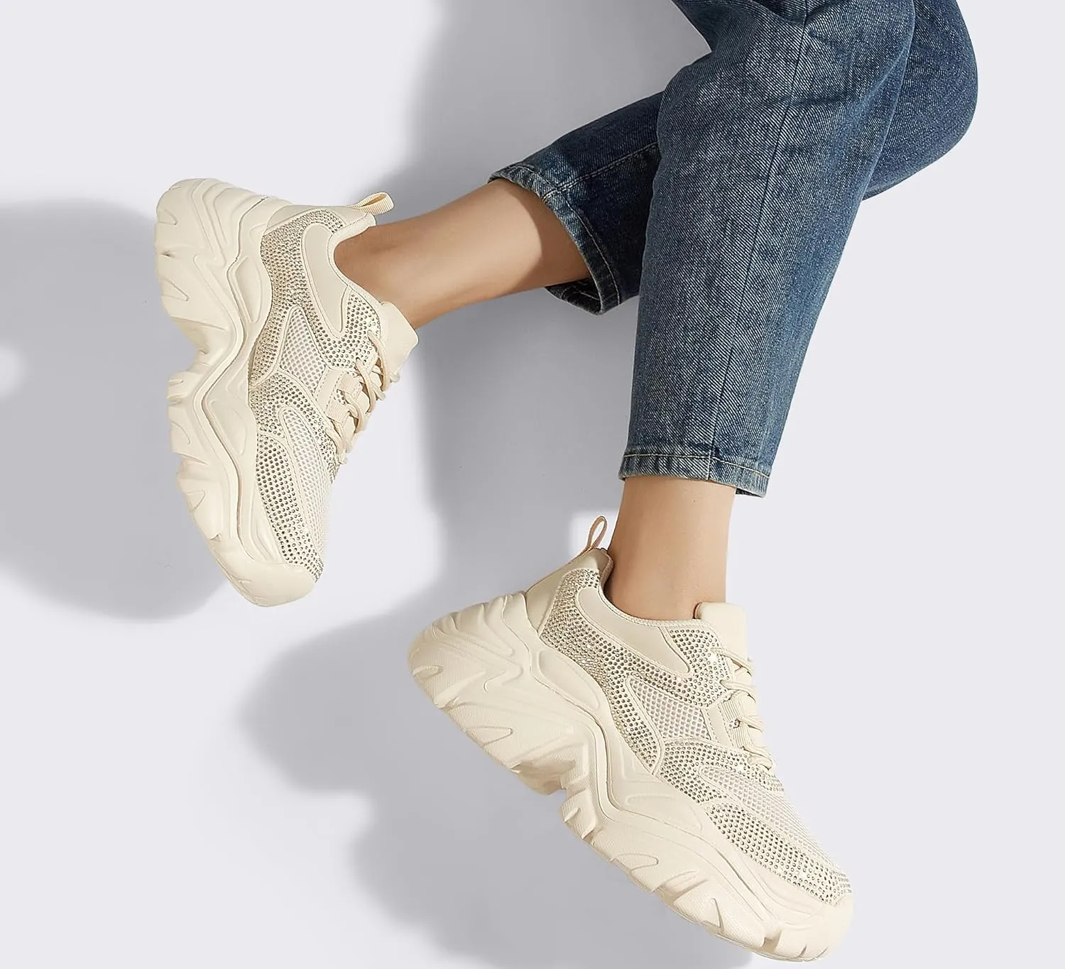 K KIP WOK Chunky Sneakers for Women Fashion Platform White Leather Casual Dad Shoes Comfortable Wedge Walking Sport Sneakers