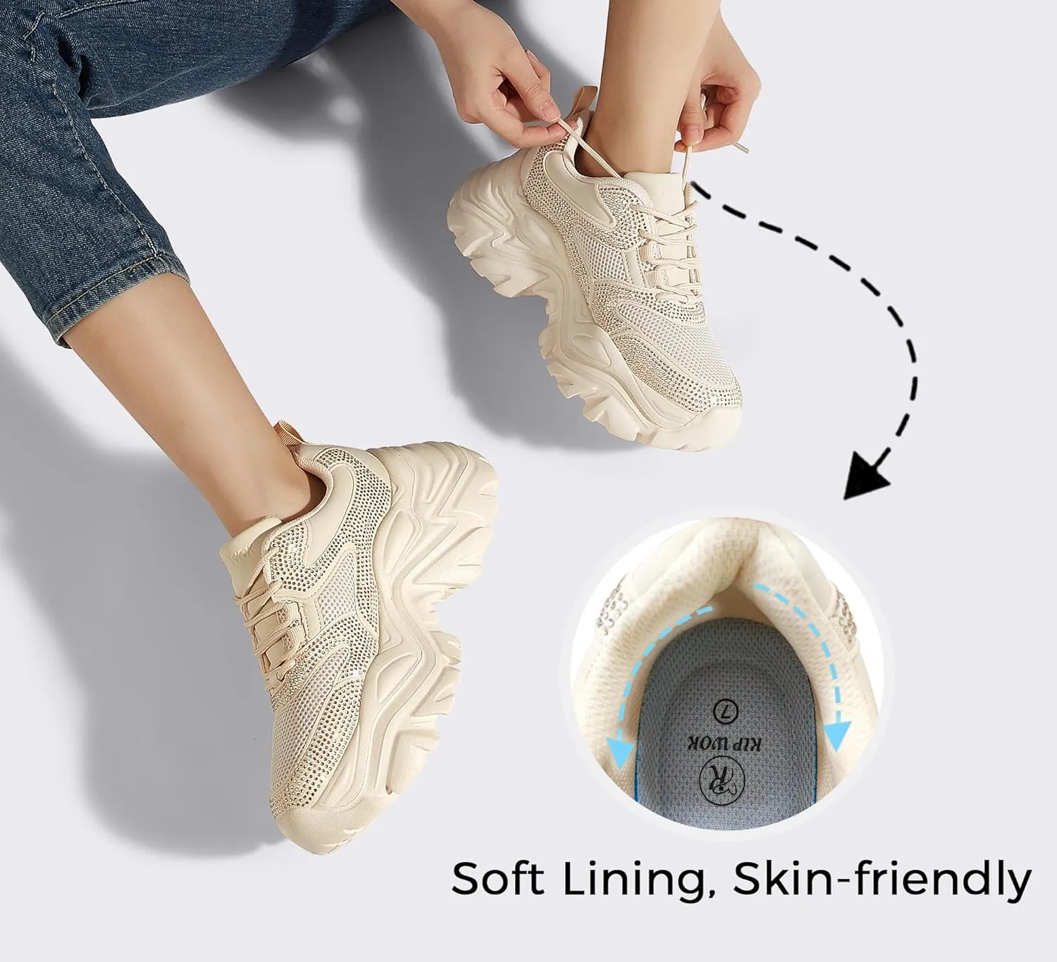 K KIP WOK Chunky Sneakers for Women Fashion Platform White Leather Casual Dad Shoes Comfortable Wedge Walking Sport Sneakers