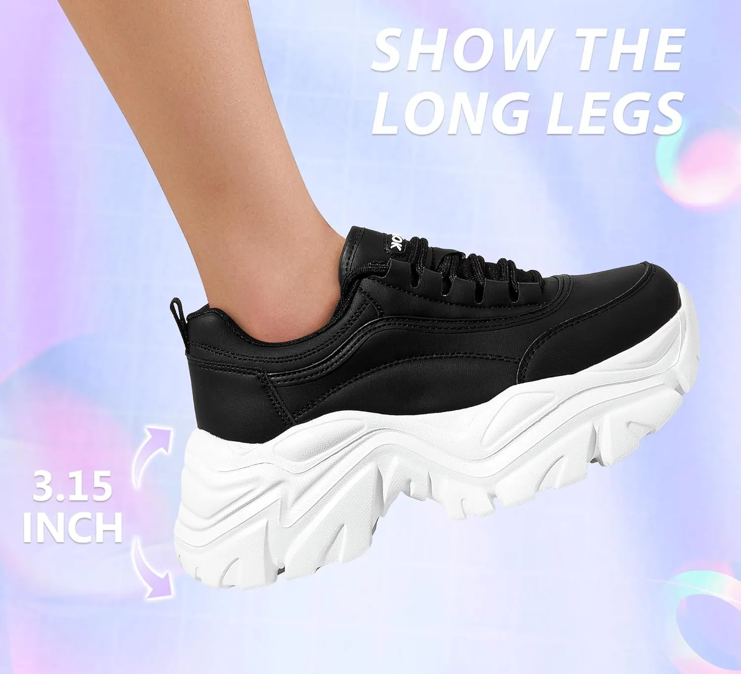 K KIP WOK Chunky Sneakers for Women Fashion Platform White Leather Casual Dad Shoes Comfortable Wedge Walking Sport Sneakers