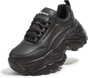 K KIP WOK Chunky Sneakers for Women Fashion Platform White Leather Casual Dad Shoes Comfortable Wedge Walking Sport Sneakers