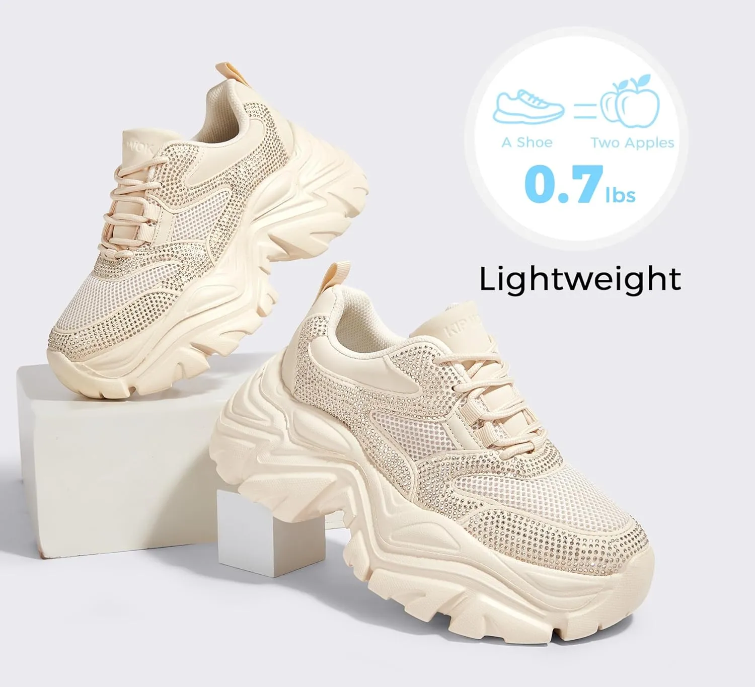 K KIP WOK Chunky Sneakers for Women Fashion Platform White Leather Casual Dad Shoes Comfortable Wedge Walking Sport Sneakers