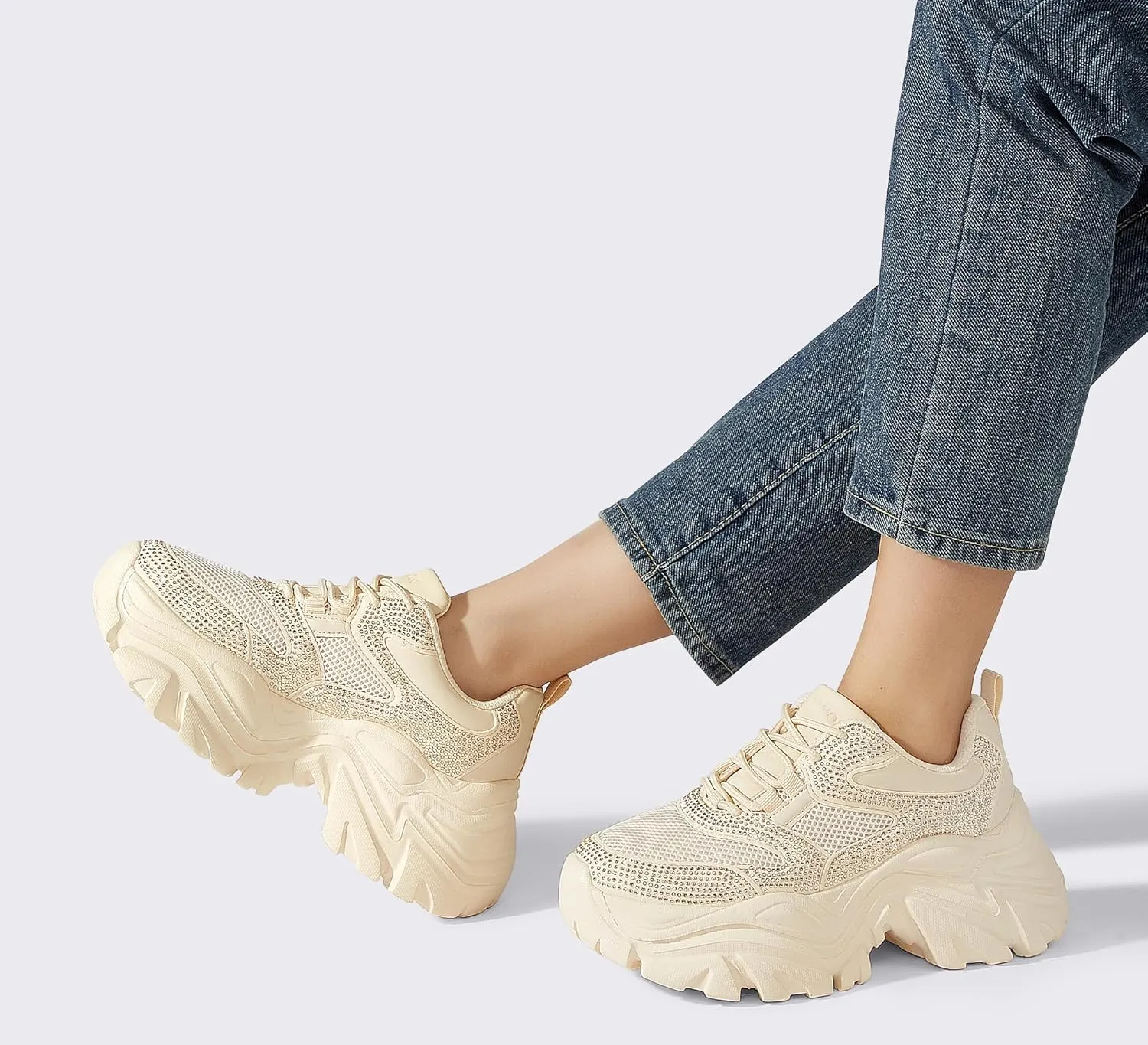 K KIP WOK Chunky Sneakers for Women Fashion Platform White Leather Casual Dad Shoes Comfortable Wedge Walking Sport Sneakers