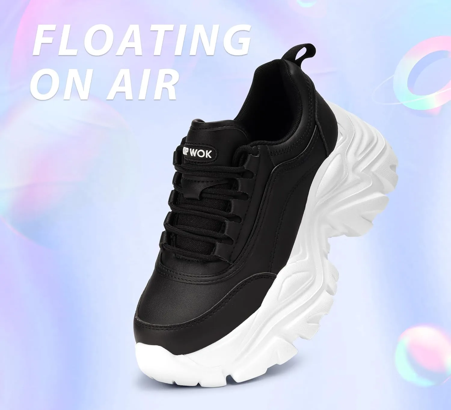 K KIP WOK Chunky Sneakers for Women Fashion Platform White Leather Casual Dad Shoes Comfortable Wedge Walking Sport Sneakers