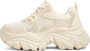 K KIP WOK Chunky Sneakers for Women Fashion Platform White Leather Casual Dad Shoes Comfortable Wedge Walking Sport Sneakers