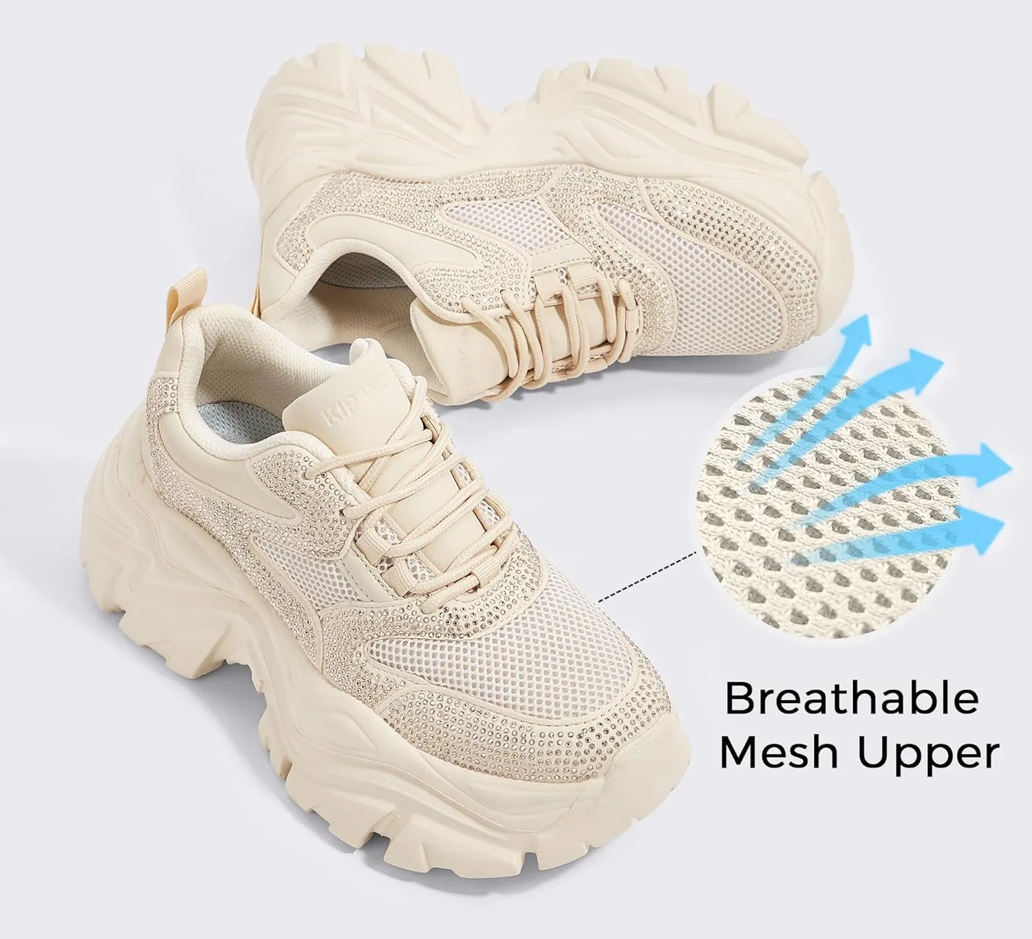 K KIP WOK Chunky Sneakers for Women Fashion Platform White Leather Casual Dad Shoes Comfortable Wedge Walking Sport Sneakers