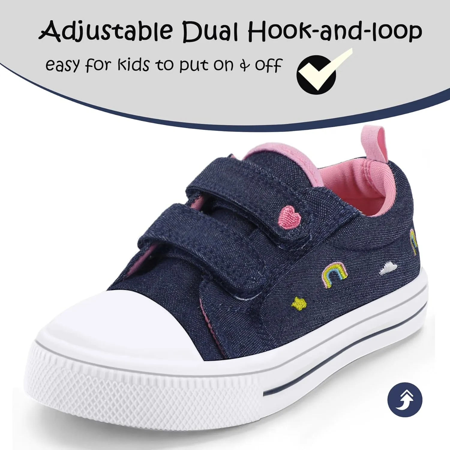 K KomForme Toddler Sneakers for Boys and Girls Dual Hook and Loops Sneakers Baby Canvas Shoes