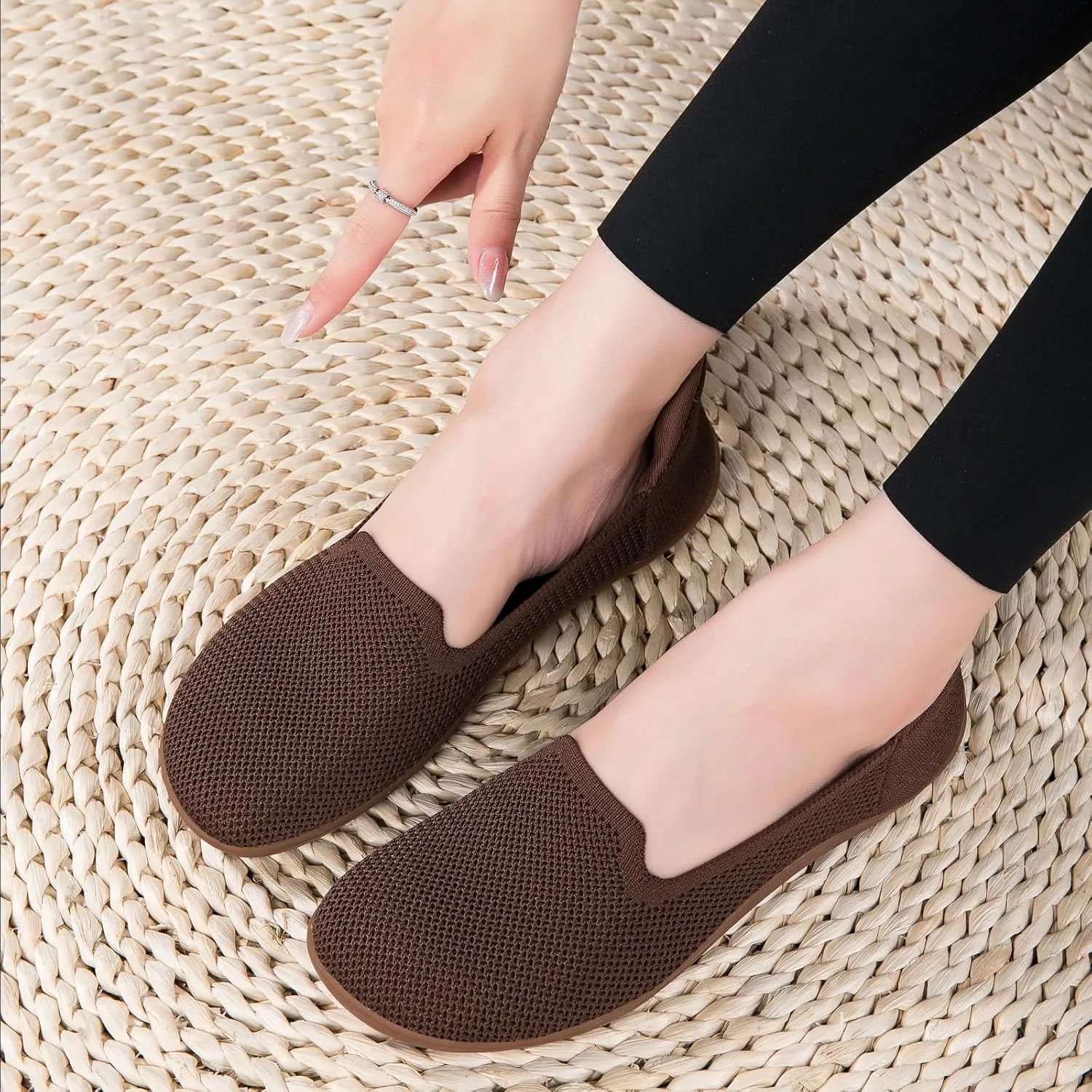 KBZone Women's Wide Toe Box Slip on Flats Shoes Comfortable Round Toe Mesh Loafers Walking Shoes