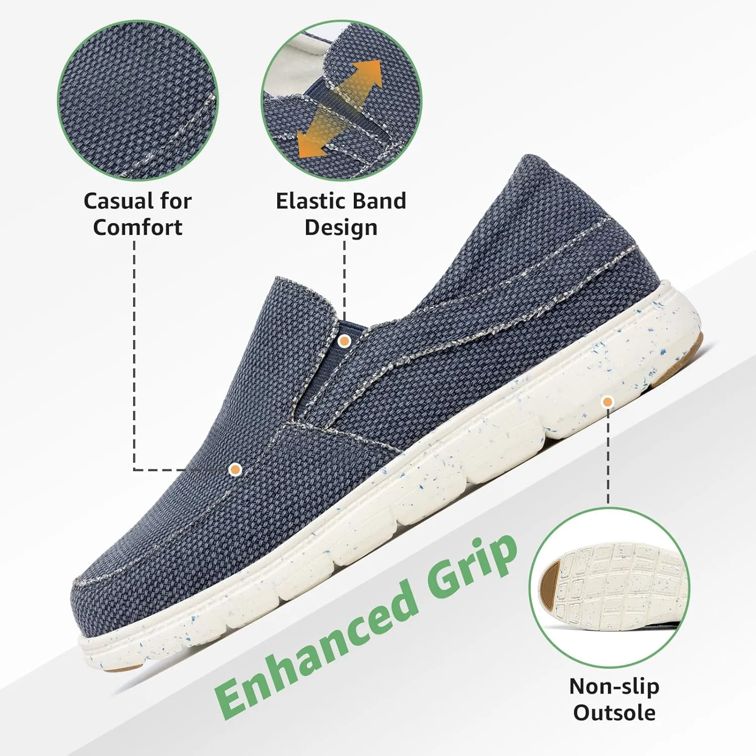 Kelway Mens Slip On Shoes with 2 Pairs of Insoles, Arch Support Loafers Orthopedic Casual Boat Shoes/Recycled Outsole/Non-Slip/Breathable/Wide Toe Box