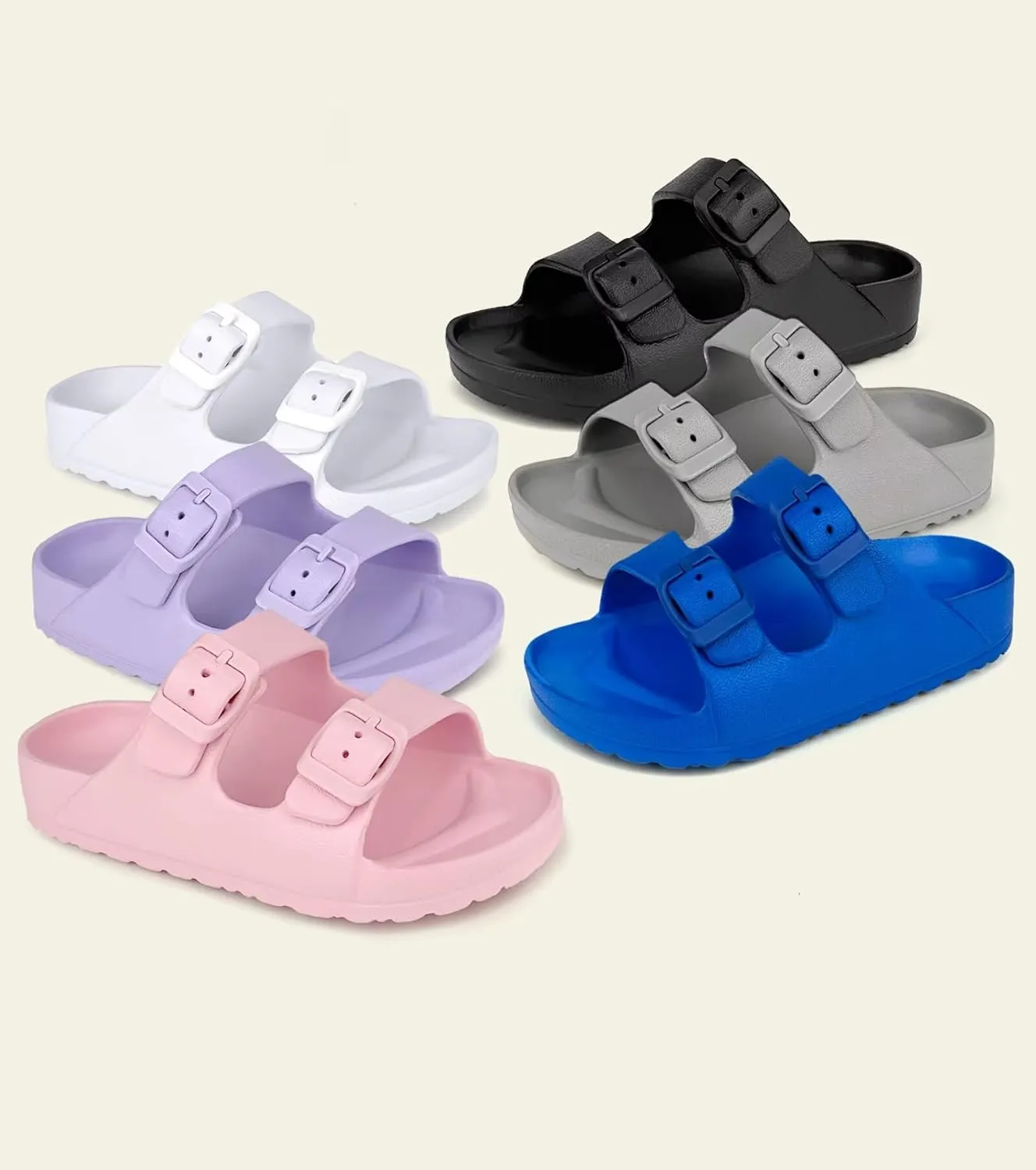 Kids Slides Sandals Double Buckle Adjustable Boys Girls