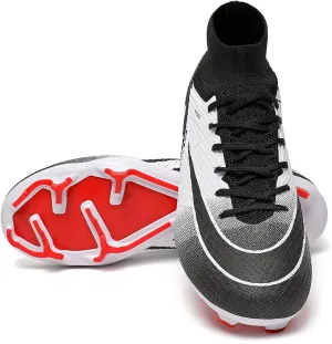 Kids Soccer Cleats High Top Youths Spikes FG Shoes Baseball Ankle-Cuff Athletic Professional Firm Ground Non-Slipping Boys Football Boots