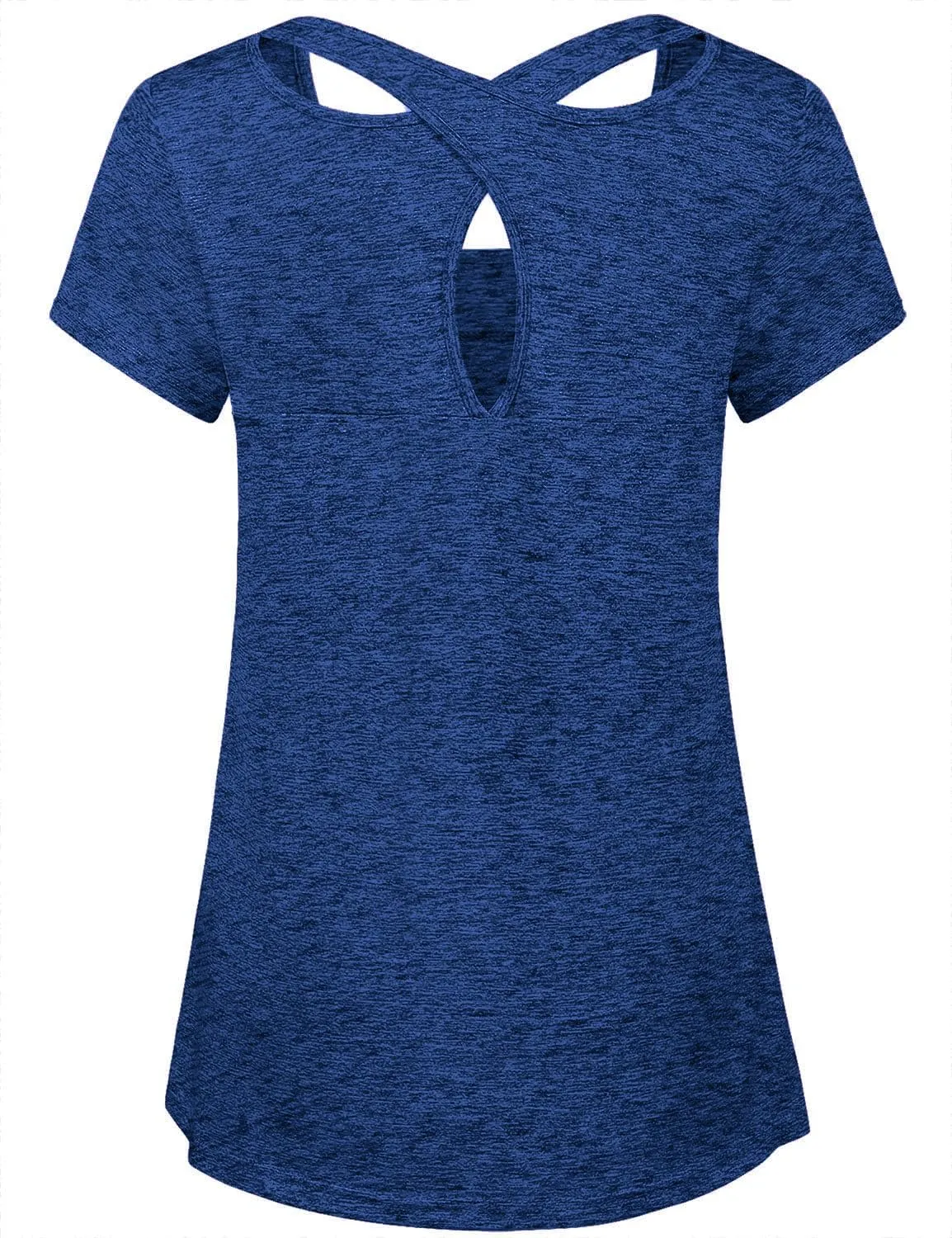 Kimmery Woman Short Sleeve Round Neck Criss Cross Back Yoga Shirt