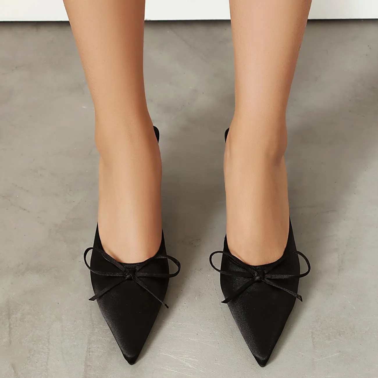 Kitten Heel Bow Mules for Women Slip On Mules Backless Low Heel Pumps