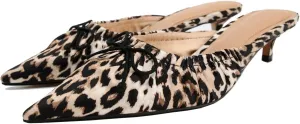 Kitten Heel Bow Mules for Women Slip On Mules Backless Low Heel Pumps