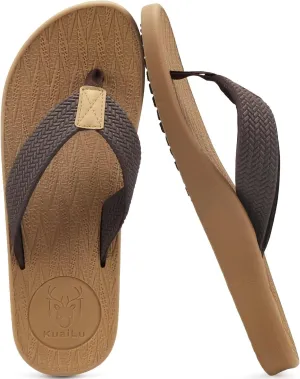 KuaiLu Mens Flip Flops Arch Support Comfortable Summer Beach Thong Sandals Yoga Foam Cushion Slip on Slippers