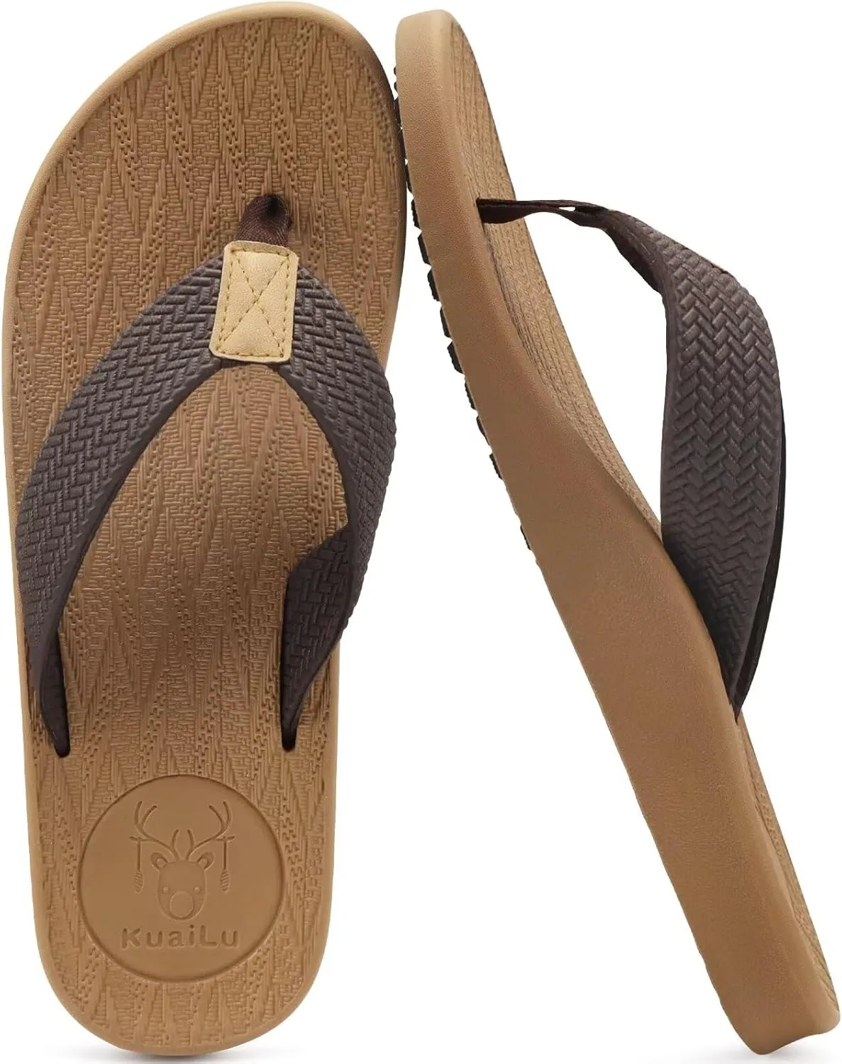KuaiLu Mens Flip Flops Arch Support Comfortable Summer Beach Thong Sandals Yoga Foam Cushion Slip on Slippers