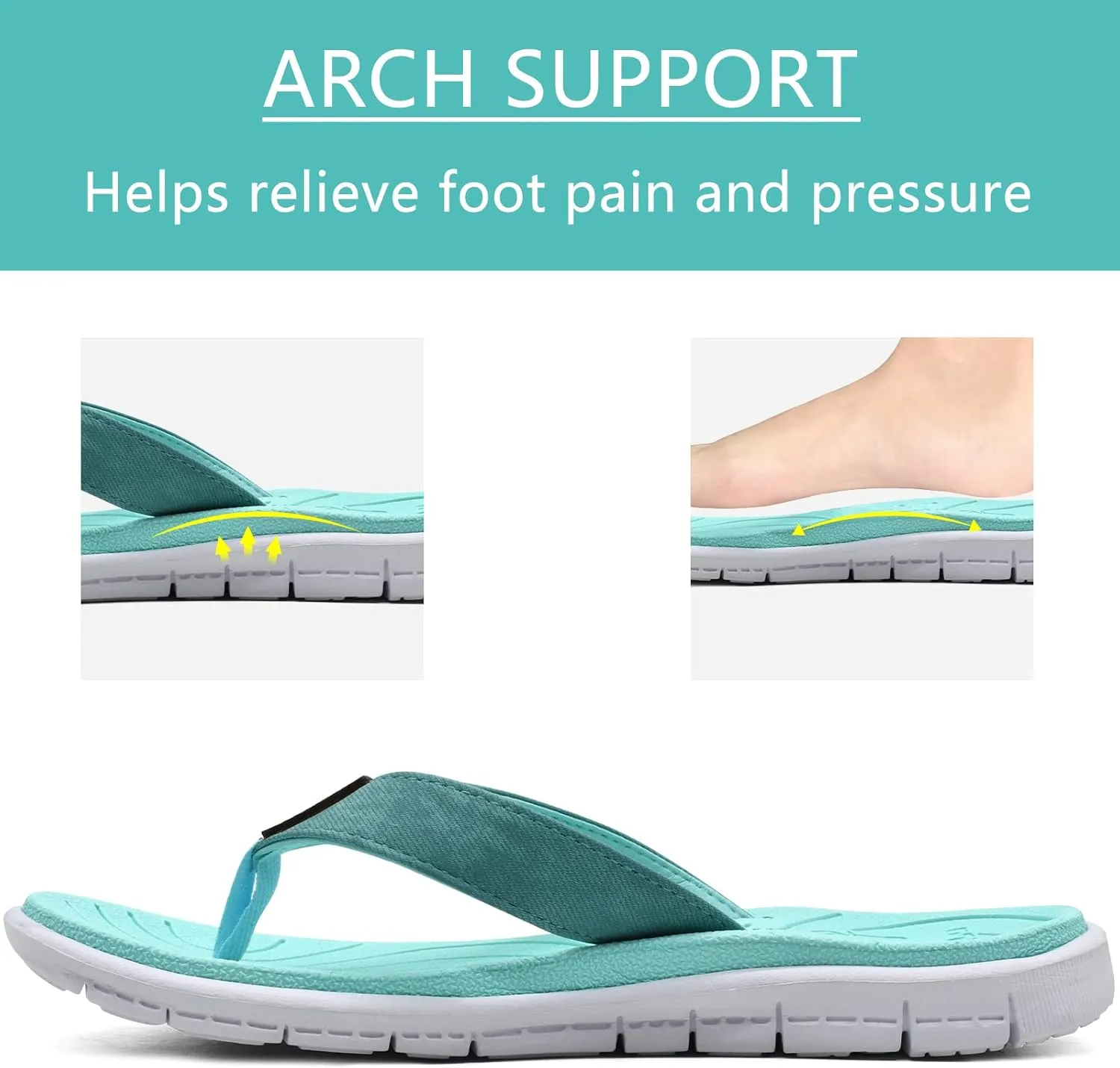 KuaiLu Womens Casual Flip Flops Yoga Mat Comfortable Cushion Arch Support Walking Thong Sandals Lightweight Non-Slip Summer Beach Slippers