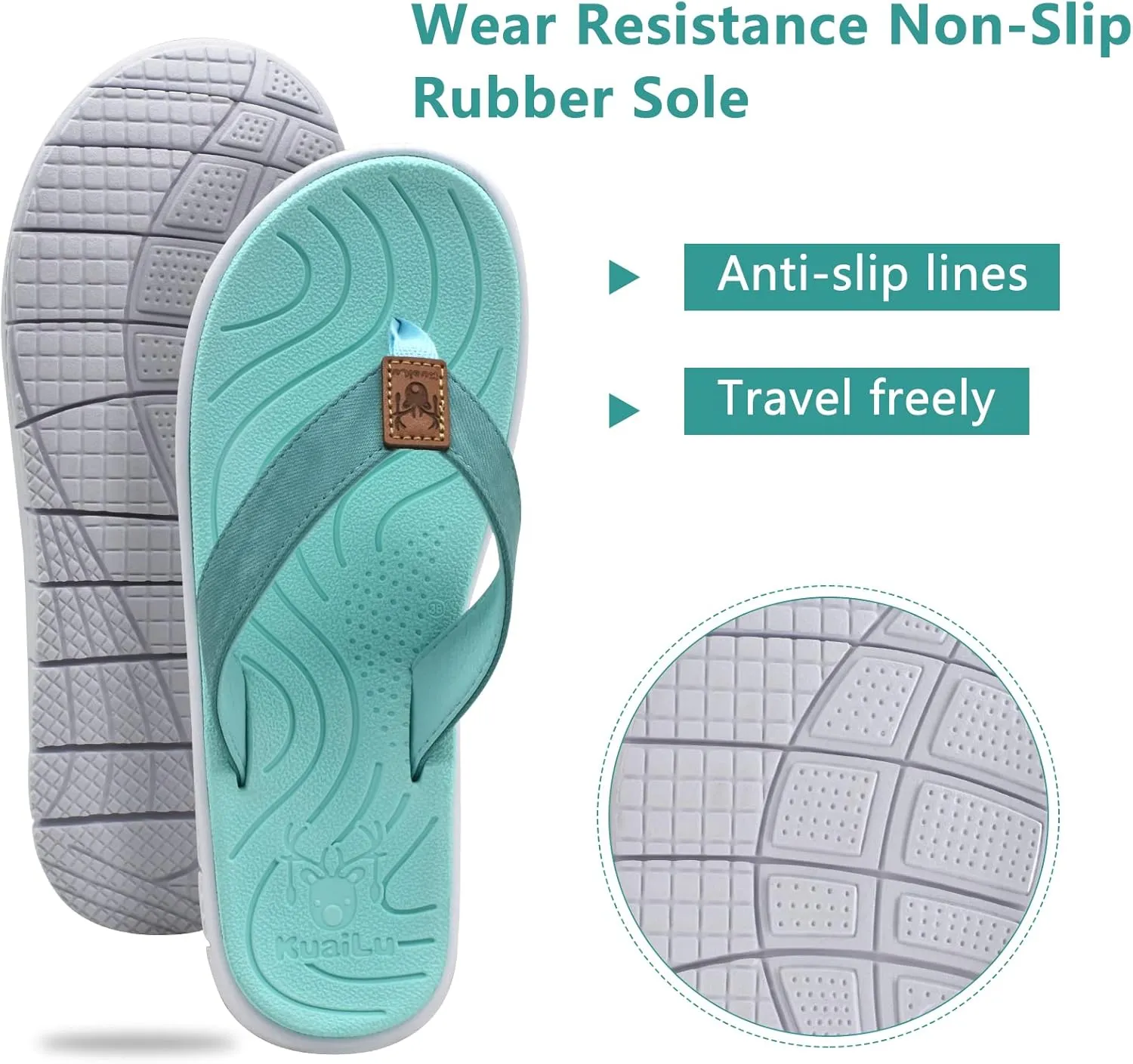 KuaiLu Womens Casual Flip Flops Yoga Mat Comfortable Cushion Arch Support Walking Thong Sandals Lightweight Non-Slip Summer Beach Slippers