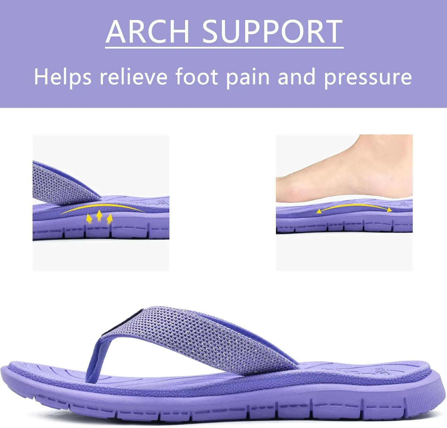 KuaiLu Womens Casual Flip Flops Yoga Mat Comfortable Cushion Arch Support Walking Thong Sandals Lightweight Non-Slip Summer Beach Slippers