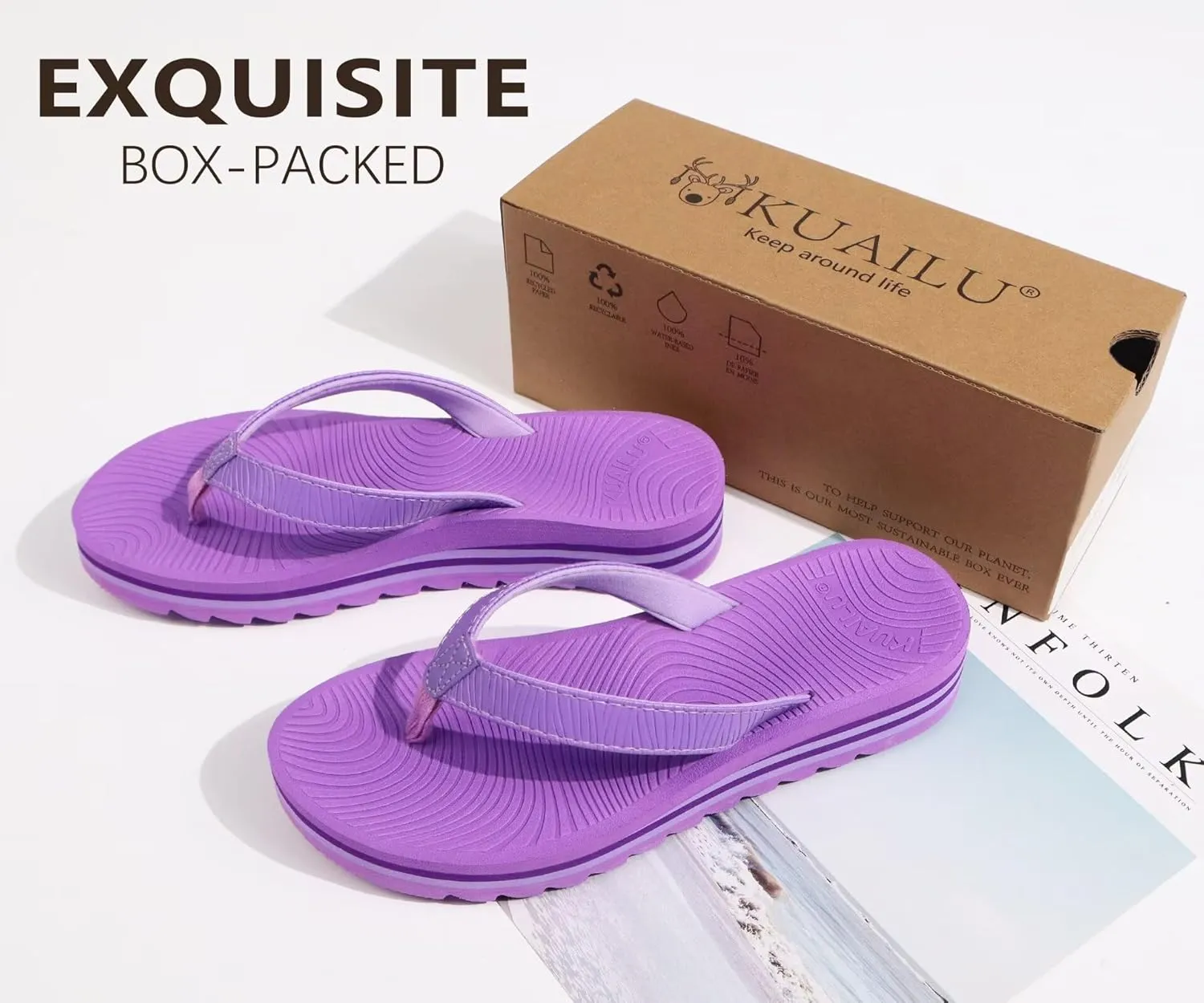 KuaiLu Women’s Flip Flops Ladies Yoga Mat Platform Thong Sandals Dressy Womans Lightweight Summer Slip On Beach Flip Flop Sandles, Soft Cushion Footbed, Arch Support