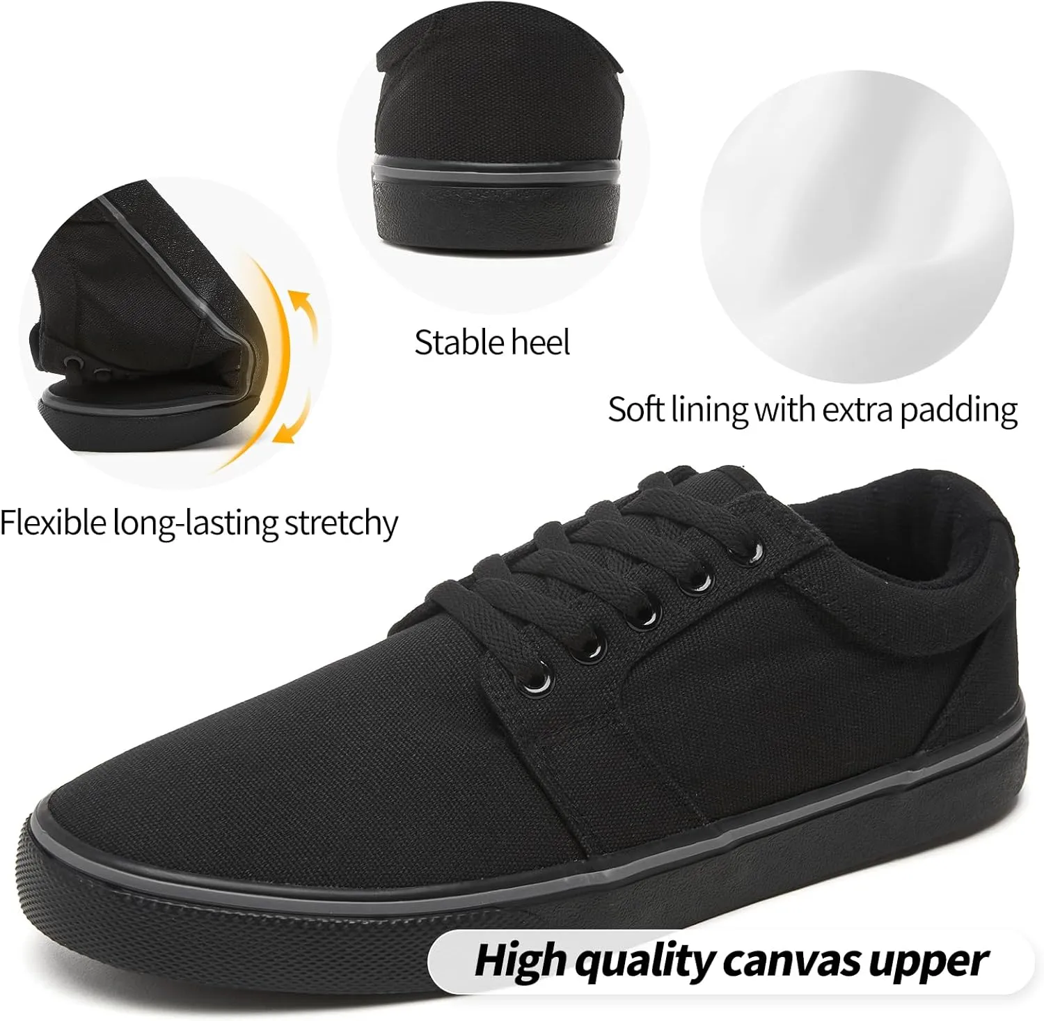 kufeiti Men's Canvas Black Casual Shoes Sneakers Low Top Lace Up Walking Shoes Sneakers for Men
